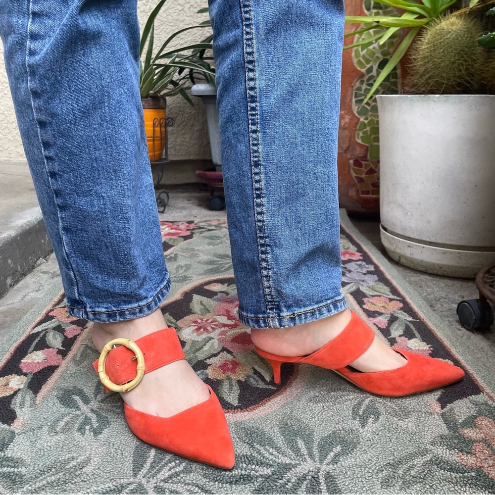 Bright orange Ann Taylor suede leather slip on shoes